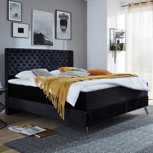Meise Boxspringbett LA Maison Chesterfield Bett Schwarz Samt