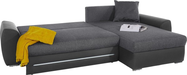 Ecksofa Sofa Basel,LED-Beleuchtung,Schlaffuktion und Bettkasten